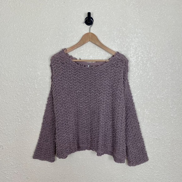 Free People Wavy Knit Oversized Sweater Womens XS Lavender Flared Sleeve Boxy - Picture 4 of 9
